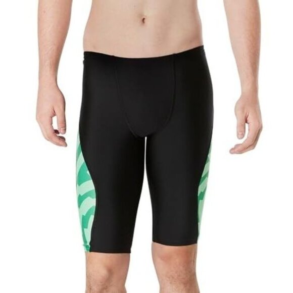 Speedo Men's Boy's Size 22 Vortex Maze Jammer in Black/Team Bright Green NWT - Picture 1 of 7